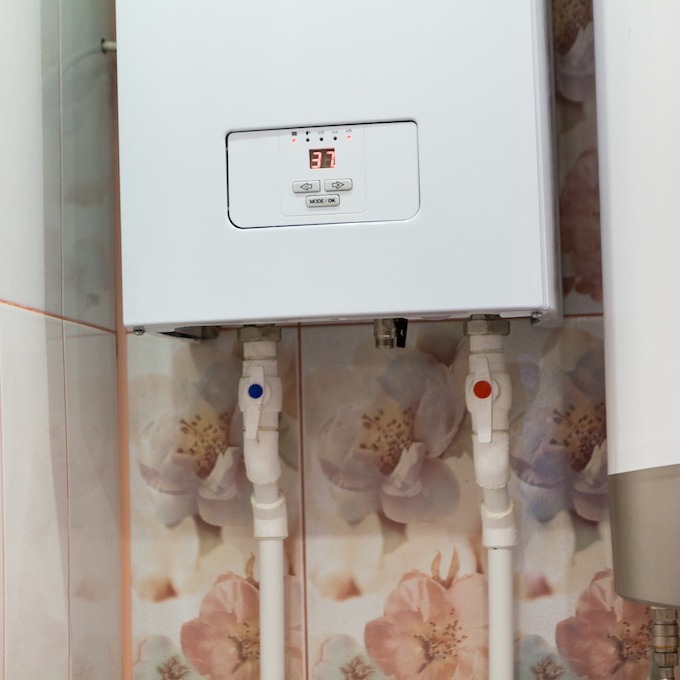 water heater with floral background